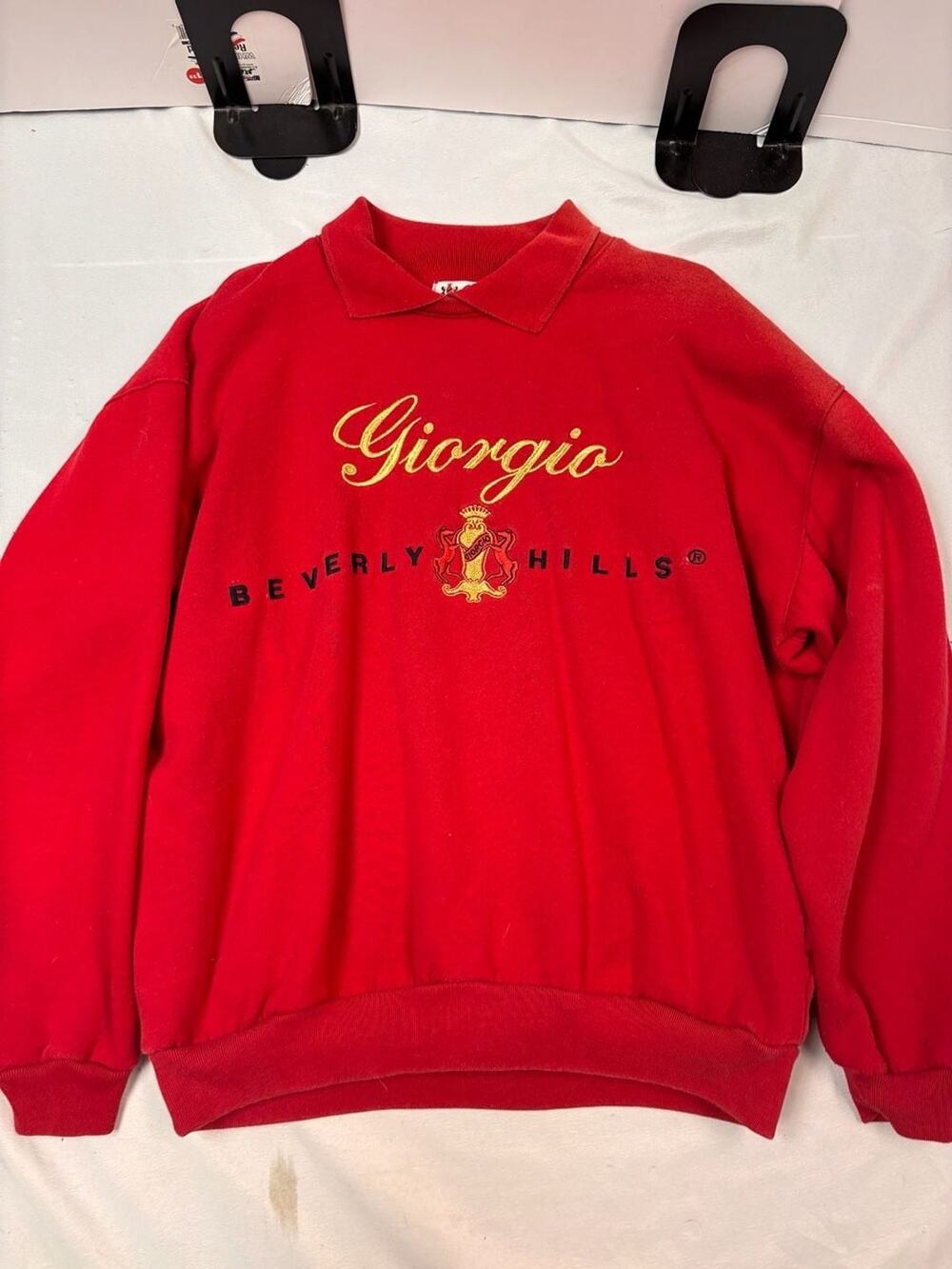 Vintage Giorgio Beverly Hills Red Embroidered Logo Polo Sweatshirt
